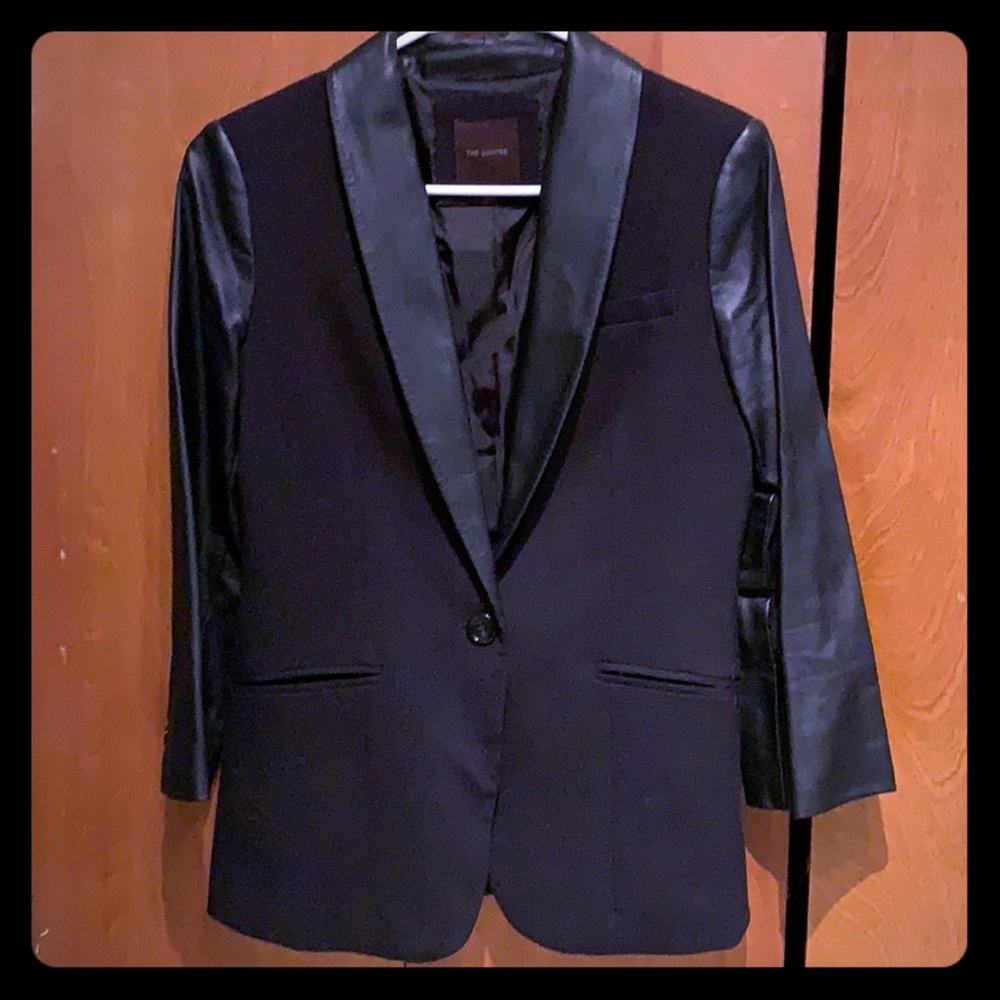 Black blazer with faux leather details